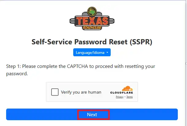 Click on "Next" to proceed resetting password